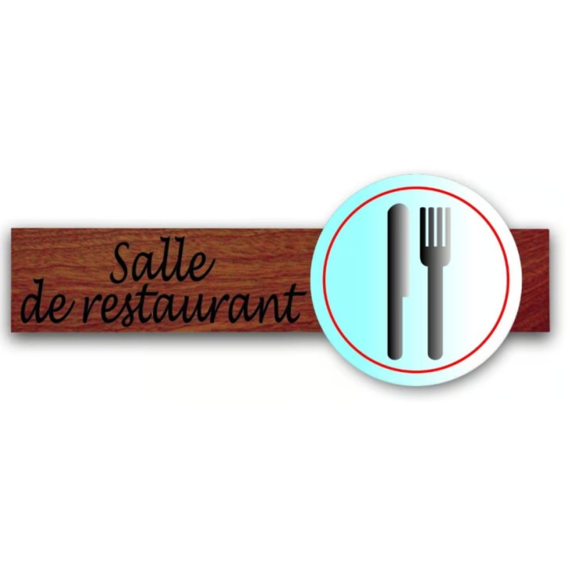 PLAQUE DUOSIGN S/SUPPORT BOIS 220x85 MM "Salle de restaurant"