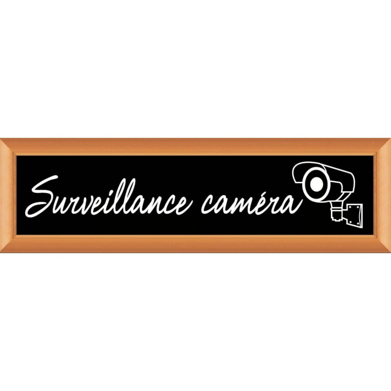 PLAQUE TERRA FAUX CADRE BOIS 170x50 MM "Surveillance Caméra"