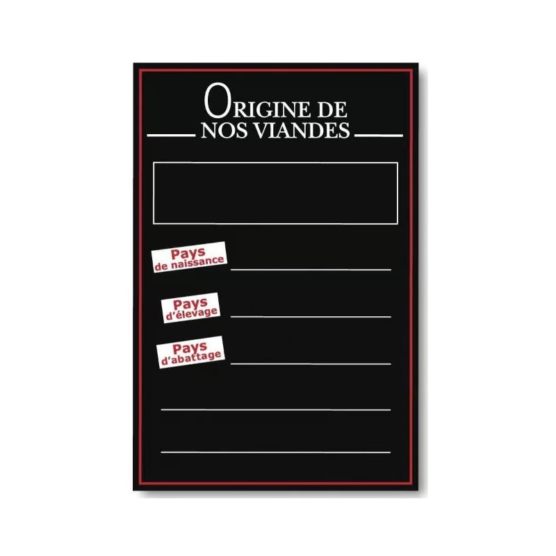 PANNEAU PVC 450x650 mm Origine Viandes cadre Ecritou rouge