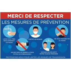 PANCARTE PVC 300x200 mm Merci de respecter les mesures de prévention 