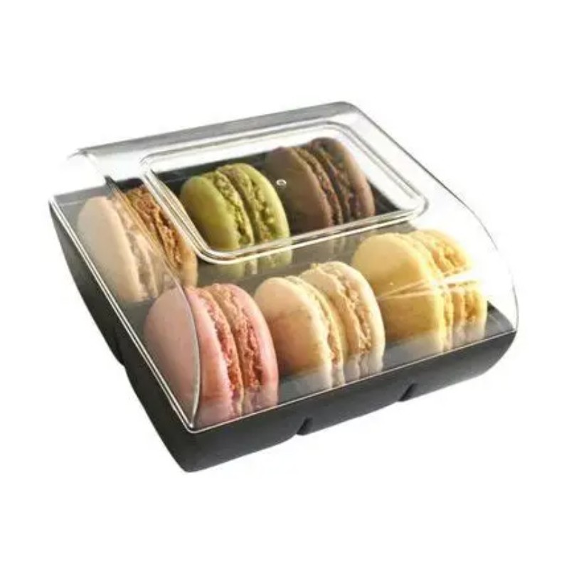 BOITE 6 MACARONS NOIRE AVEC COUVERCLE - 94x100 ht 53 mm (lot de 90) 