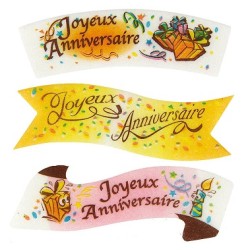 BANDEROLE AZYME "joyeux anniversaire" 94x32 mm - 3 assortis (x24)