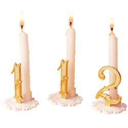 BOUGIE D'ANNIVERSAIRE AVEC SUPPORT - chiffre or - N°8 (x10)