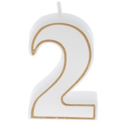 BOUGIE CHIFFRE BLANCHE ET LISERÉ OR - N°2 (x12)