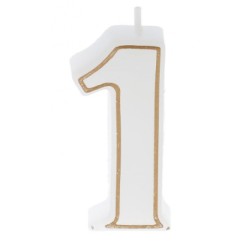 BOUGIE CHIFFRE BLANCHE ET LISERÉ OR - N°1 (x12)