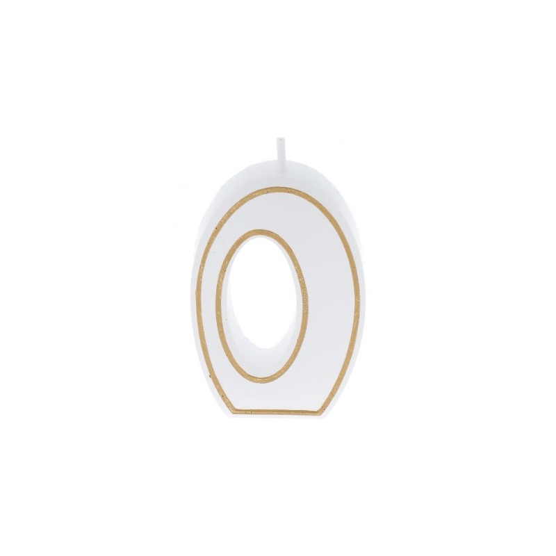 BOUGIE CHIFFRE BLANCHE ET LISERÉ OR - N°0 (x12)