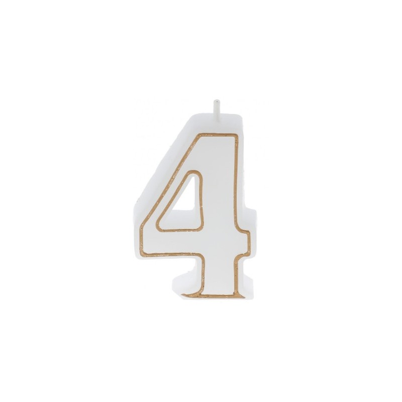 BOUGIE CHIFFRE BLANCHE ET LISERÉ OR - N°4 (x12)