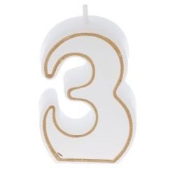 BOUGIE CHIFFRE BLANCHE ET LISERÉ OR - N°3 (x12)
