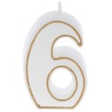 BOUGIE CHIFFRE BLANCHE ET LISERÉ OR - N°6 (x12)