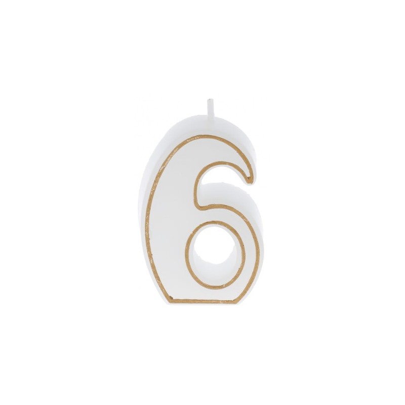 BOUGIE CHIFFRE BLANCHE ET LISERÉ OR - N°6 (x12)