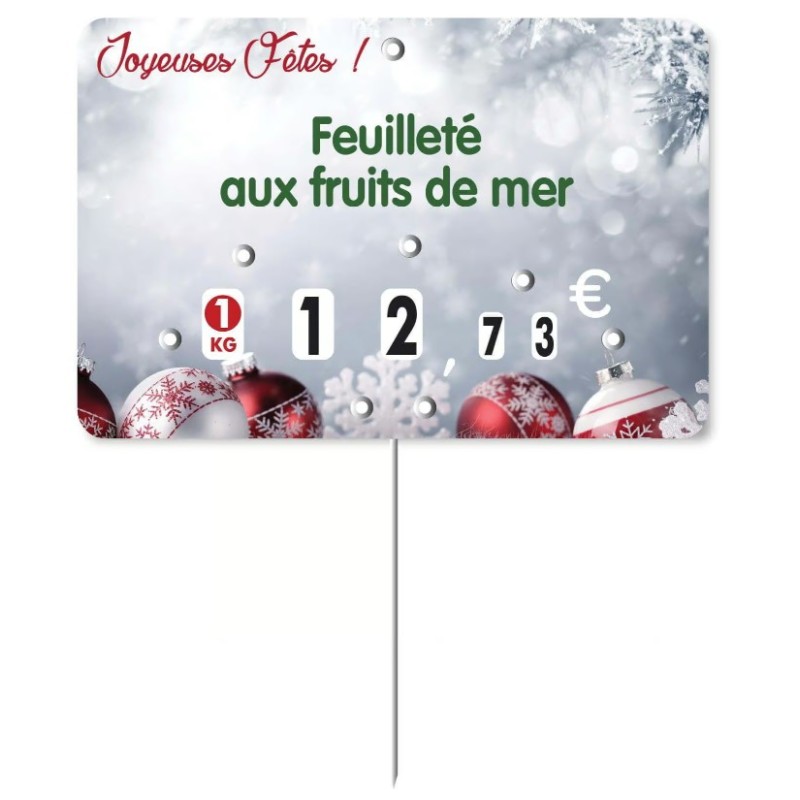 ETIQUETTE Givrée 105x70 mm à texte, à roulettes, pique inox