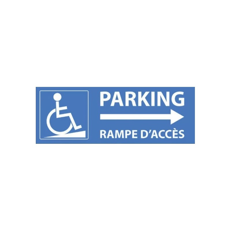 PANCARTE adhésive 210x75 mm "Parking rampe d'accès PMR à droite"