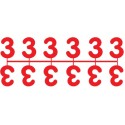 Pochette de 1 barrette de 12 chiffres à picots "3" rouge
