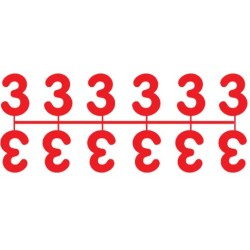 Pochette de 1 barrette de 12 chiffres à picots "3" rouge