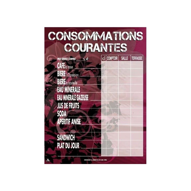 TARIF 300x400 mm Magenta Consommations courantes + fil nylon