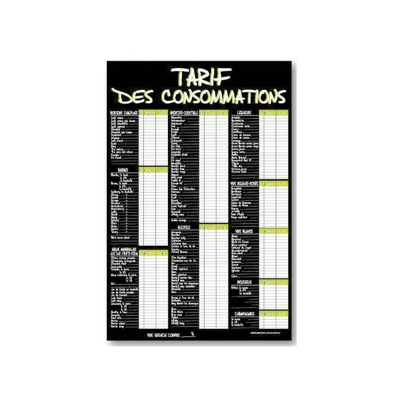 TARIF 400x600 mm à la craie vert Consommations + fil nylon