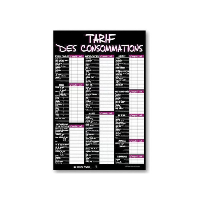 TARIF 400x600 mm à la craie violet Consommations + fil nylon