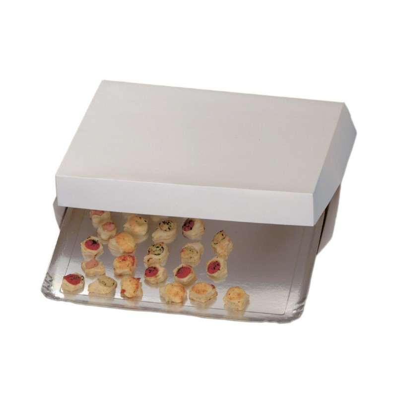 BOITE AVEC COUVERCLE CARTON BLANC POUR PLATEAU 420x320 mm (x25)