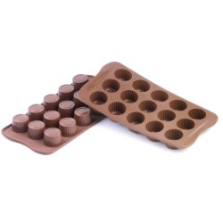 PLAQUE SILICONE CHOCOLAT - 15 ronds nervurés Ø 30xht18.5 mm - 10ml