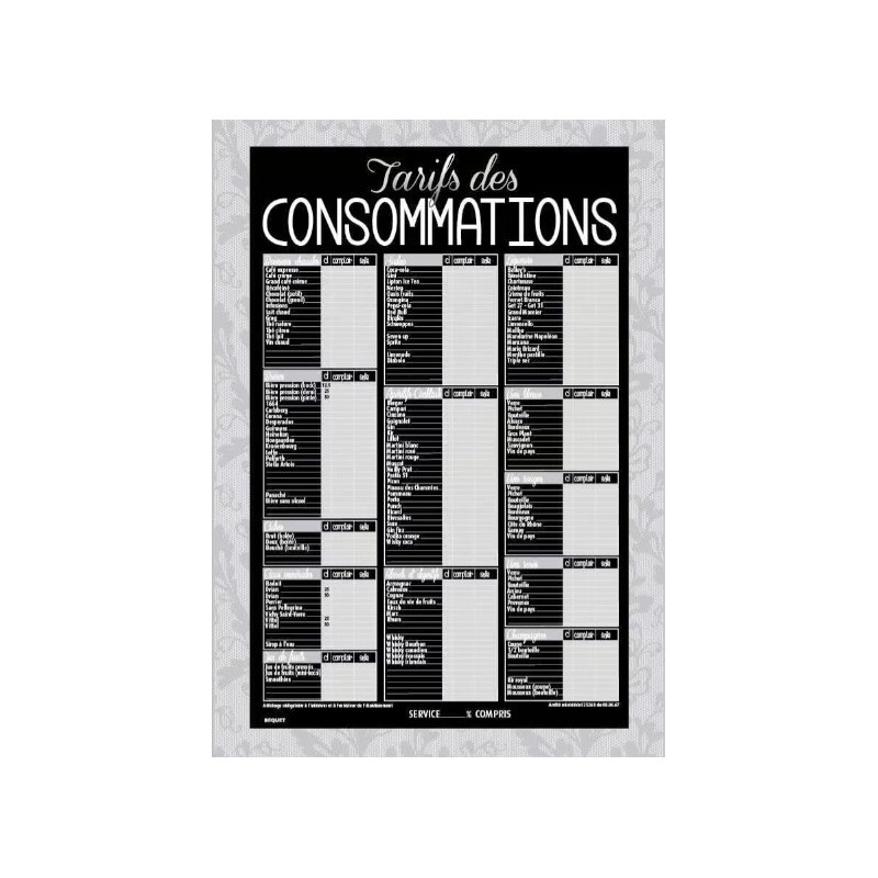 TARIF 490x690 mm Dentelle gris, Consommations + fil nylon