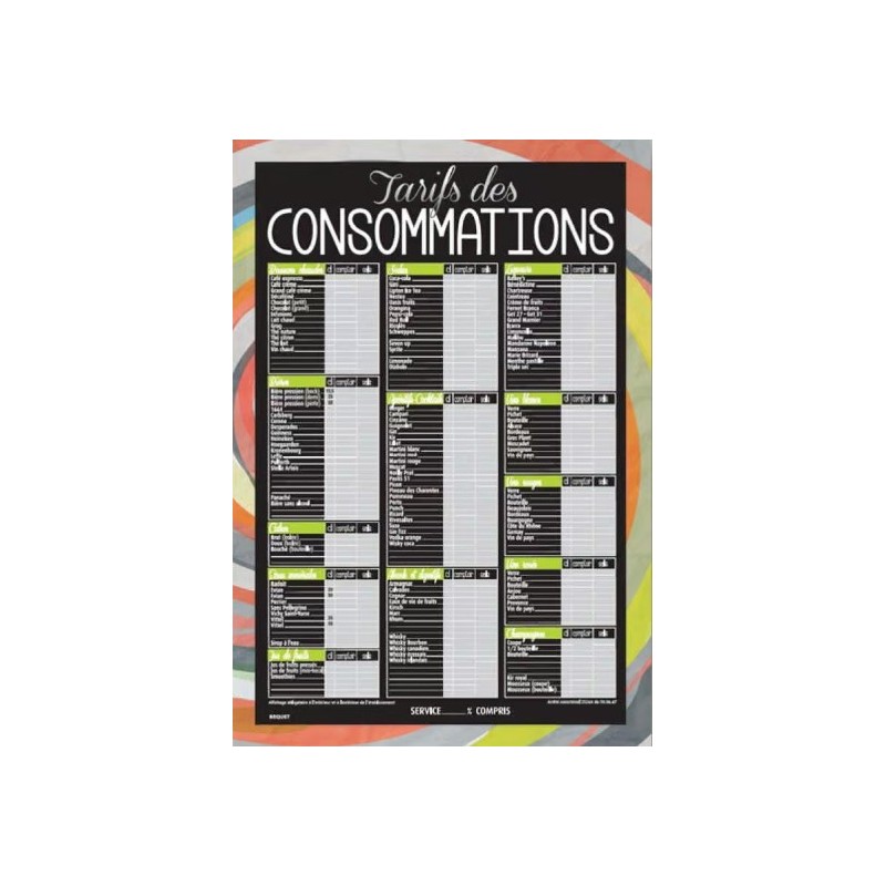 TARIF 490x690 mm Nova Consommations + fil nylon