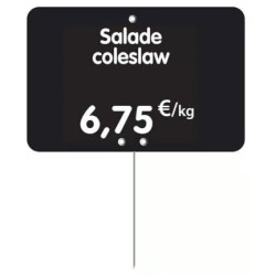 ETIQUETTE 105x70 mm noire, à texte, sans roulettes, pique inox