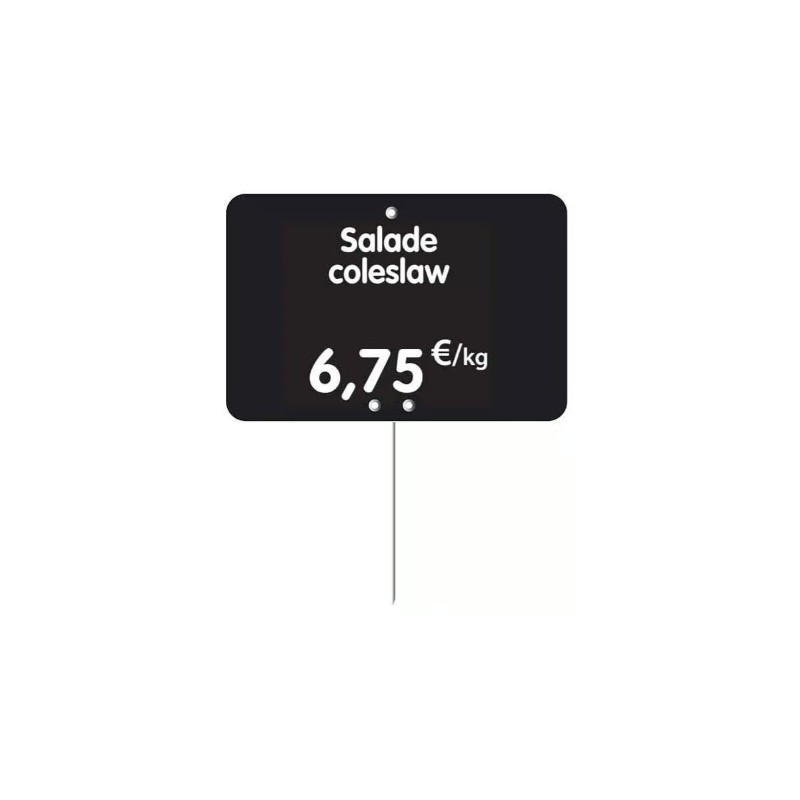 ETIQUETTE 105x70 mm noire, à texte, sans roulettes, pique inox