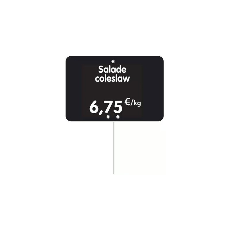 ETIQUETTE 120x80 mm noire, à texte, sans roulettes, pique inox