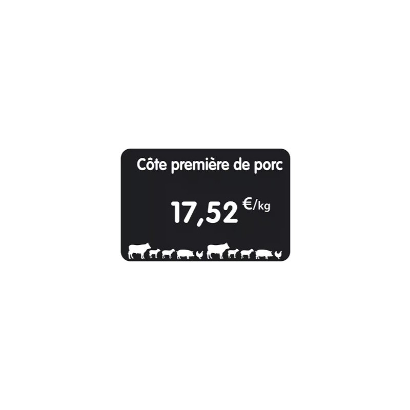 ETIQUETTE 105x70 mm noire, Tout Comprix Boucherie, à texte, sans piqu