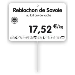 ETIQUETTE 105x70 mm blanche, Tout Comprix Fromages, à texte, pique in