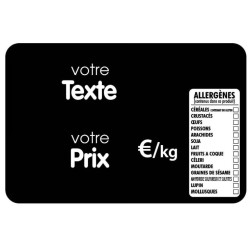 ETIQUETTE 105x70 mm noire, Tout Comprix Allergènes, à texte, sans piq