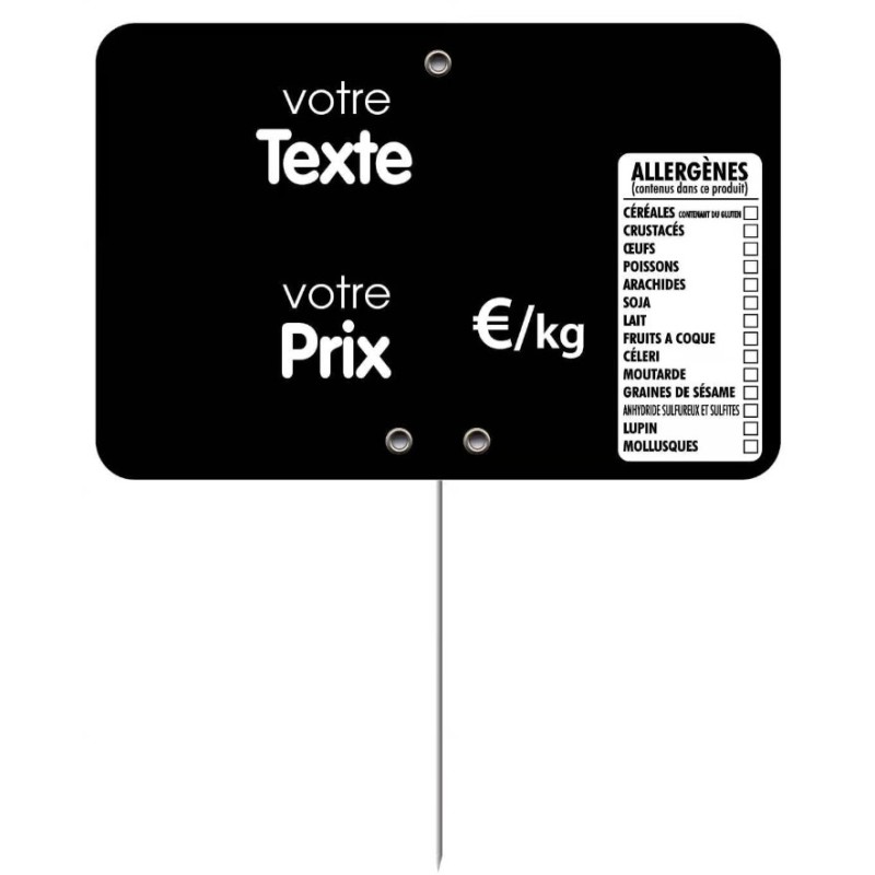 ETIQUETTE 105x70 mm noire, Tout Comprix Allergènes, à texte, pique in