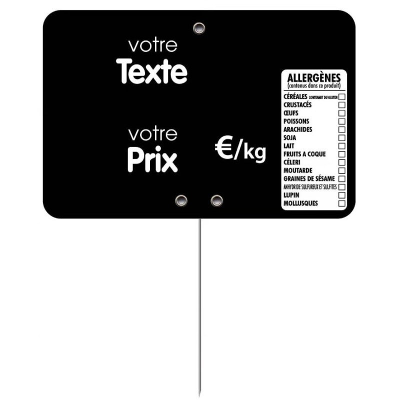 ETIQUETTE 120x80 mm noire, Tout Comprix Allergènes, à texte, pique in