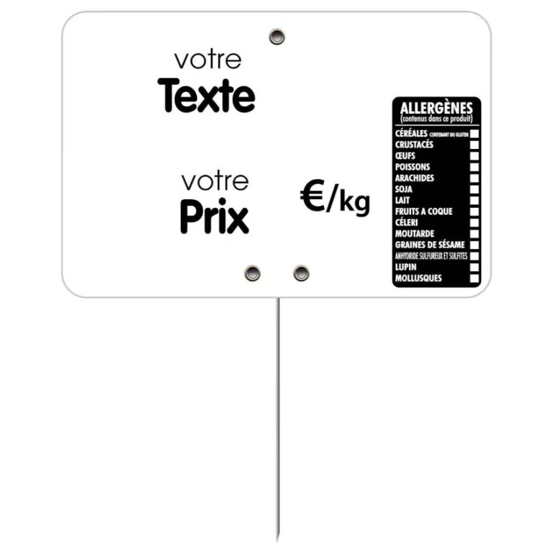 ETIQUETTE 105x70 mm blanche, Tout Comprix Allergènes, à texte, pique 