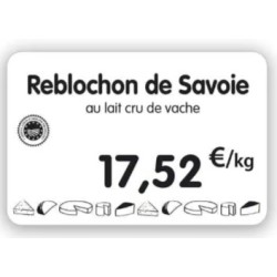 ETIQUETTE 80x60 mm blanche, Tout Comprix Fromages, à texte, sans piqu