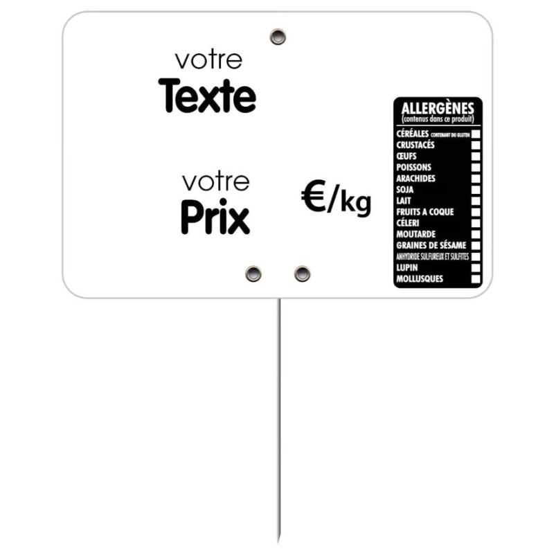 ETIQUETTE 80x60 mm blanche, Tout Comprix Allergènes, à texte, pique i