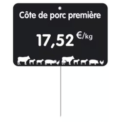 ETIQUETTE 80x60 mm noire, Tout Comprix Boucherie, à texte, pique inox