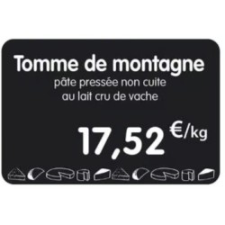 ETIQUETTE 80x60 mm noire, Tout Comprix Fromages, à texte, sans pique