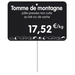 ETIQUETTE 80x60 mm noire, Tout Comprix Fromages, à texte, pique inox