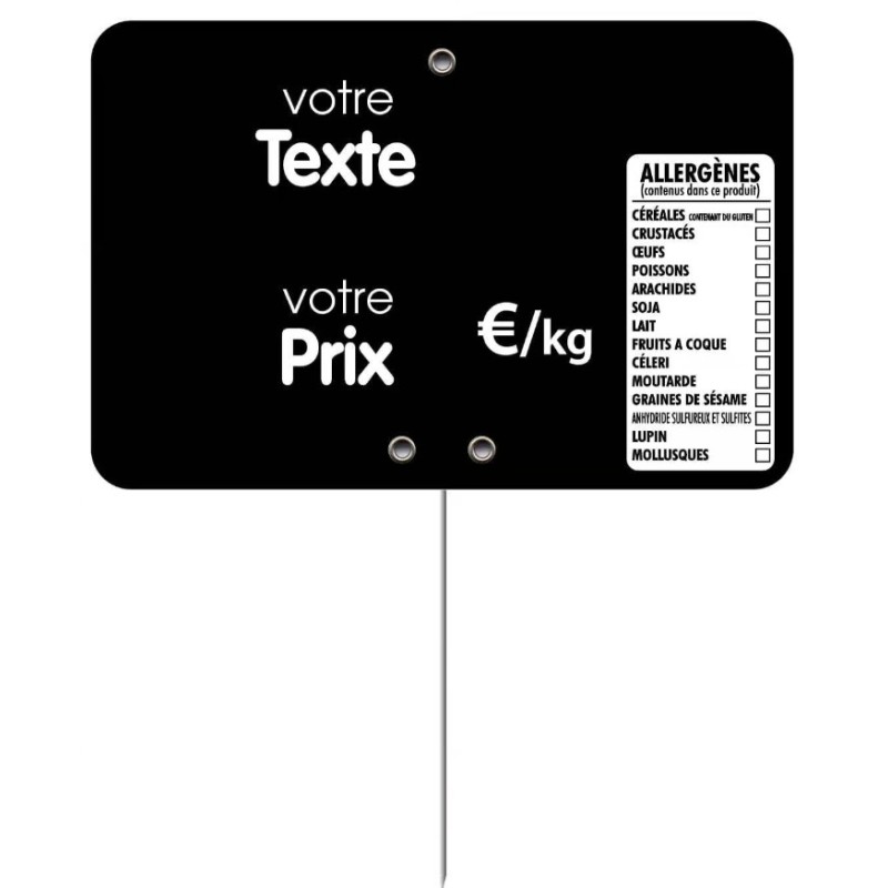 ETIQUETTE 80x60 mm noire, Tout Comprix Allergènes, à texte, pique ino