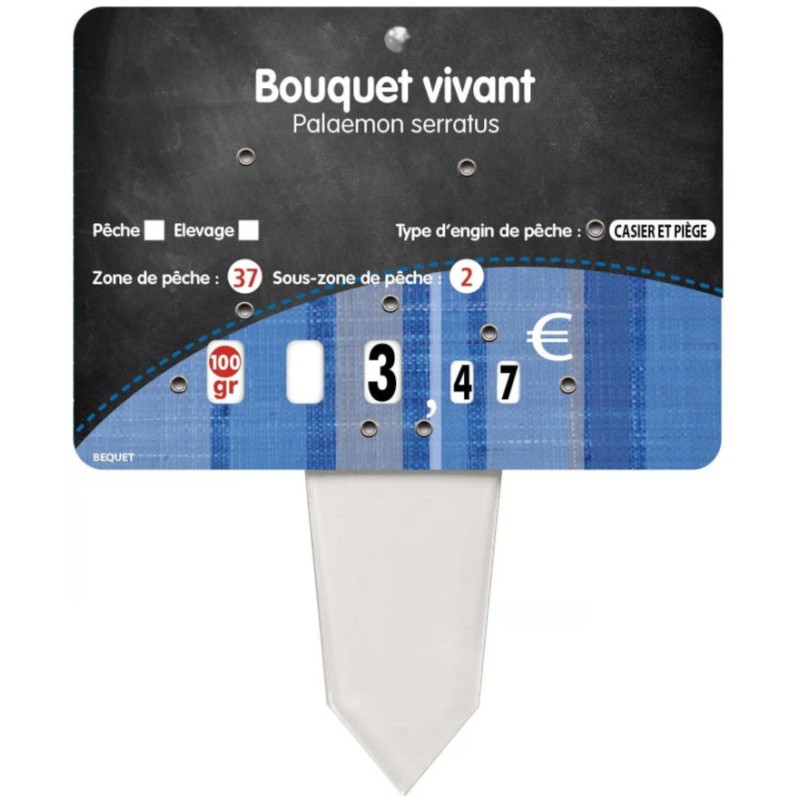 ETIQUETTE 140x100 mm Tonio Poissonnerie, à texte, 8 roulettes, patte 