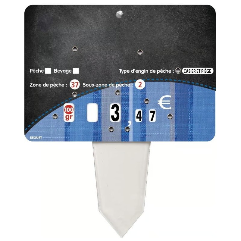 ETIQUETTE 140x100 mm Tonio Poisson, neutre, 8 roulettes, patte PVC cr