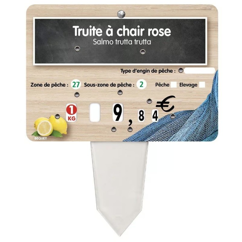 ETIQUETTE 140x100 mm Océane, à texte, 8 roulettes, patte PVC cristal