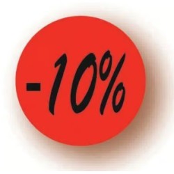 ETIQUETTE PAPIER ADHESIVE diam 36 mm - "- 10%" (lot de 500)
