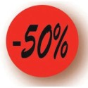 ETIQUETTE PAPIER ADHESIVE diam 36 mm - "- 50%" (lot de 500)