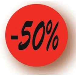 ETIQUETTE PAPIER ADHESIVE diam 36 mm - "- 50%" (lot de 500)