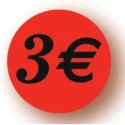 ETIQUETTE PAPIER ADHESIVE diam 36 mm - "3€" (lot de 500)