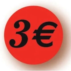 ETIQUETTE PAPIER ADHESIVE diam 36 mm - "3€" (lot de 500)