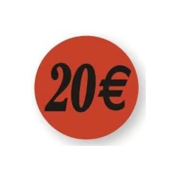 ETIQUETTE PAPIER ADHESIVE diam 36 mm - "20€" (lot de 500)