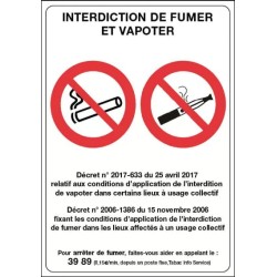PANNEAU 210x300 mm – Interdiction de fumer et vapoter, vinyle adhésif
